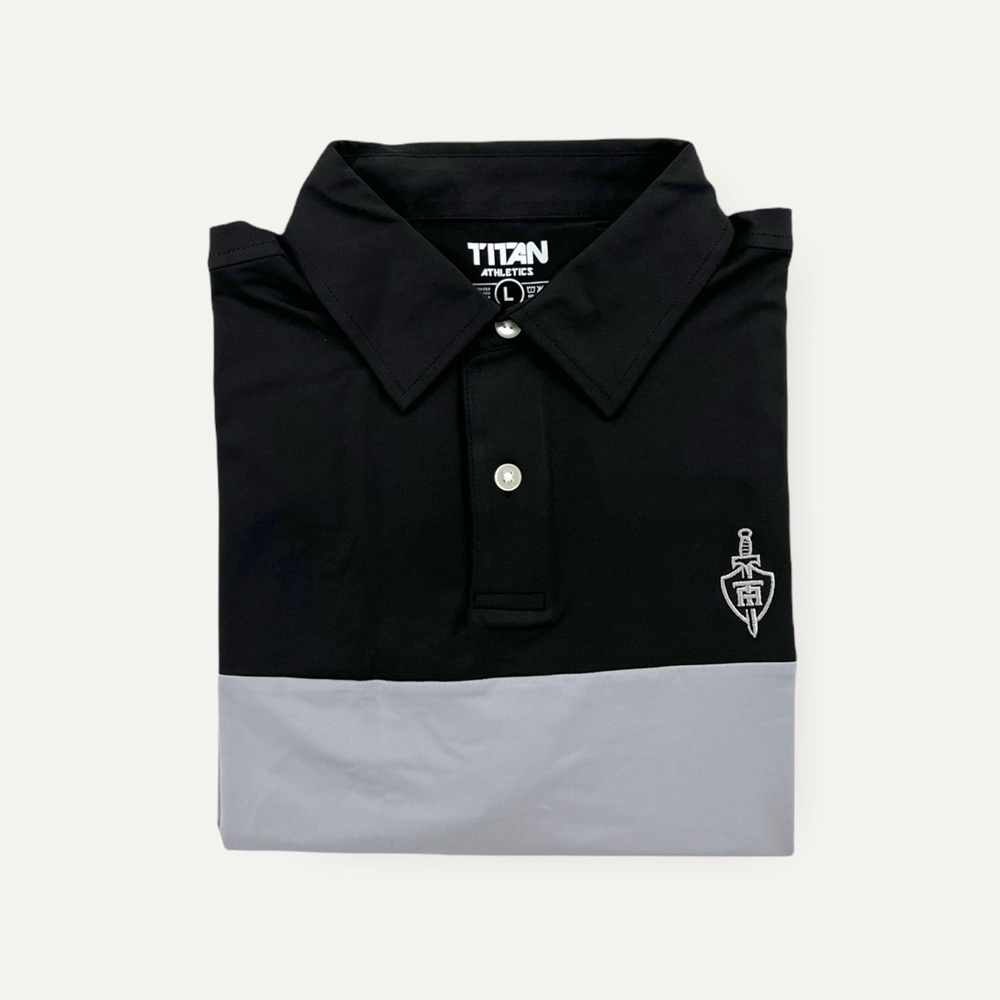 Titan athletics black and gray golf polos. Sizes XXL, XL, L,M,S ALL NWT